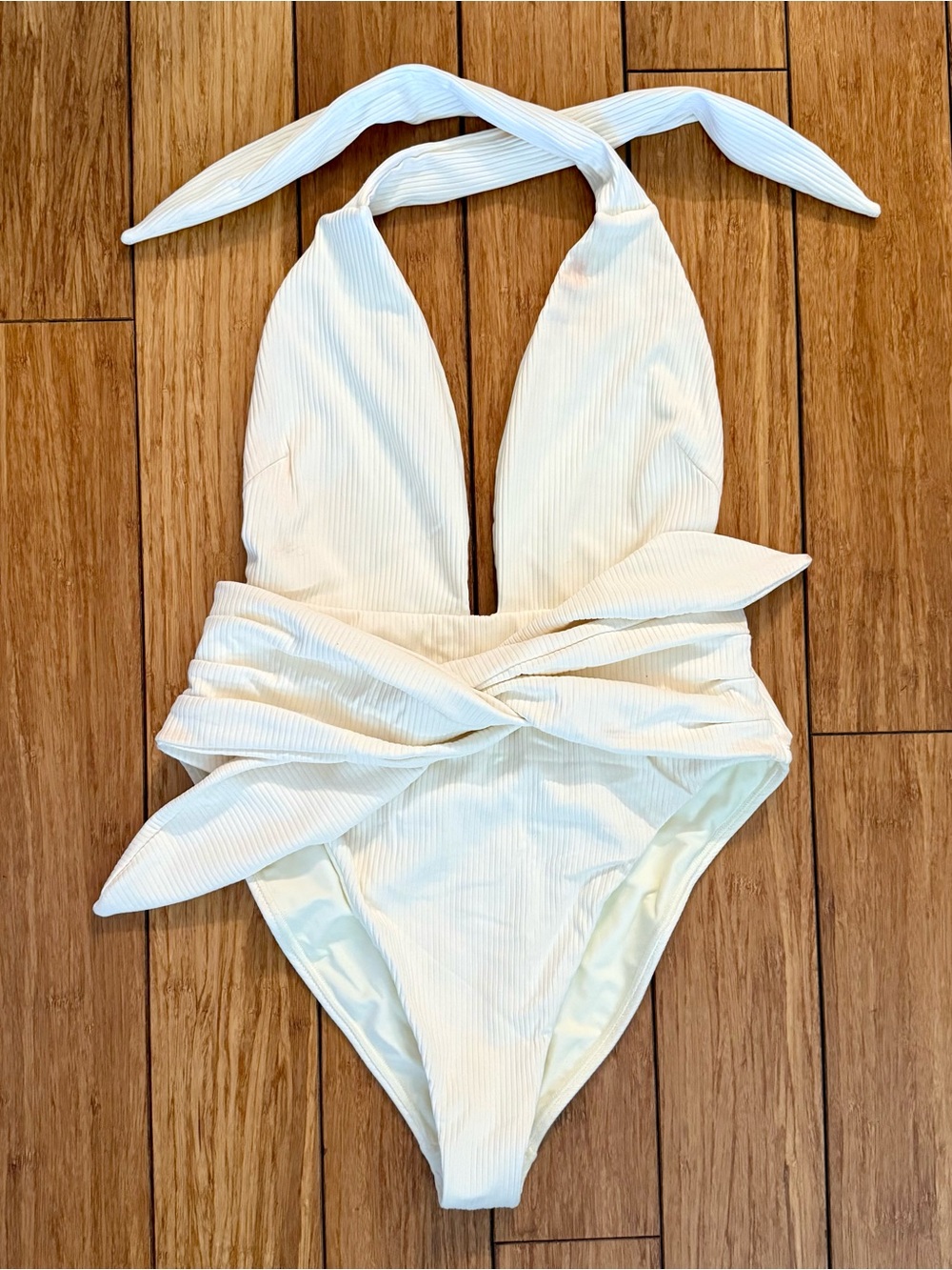 Montce Cream Rib Tropez Tie-Up One-Piece